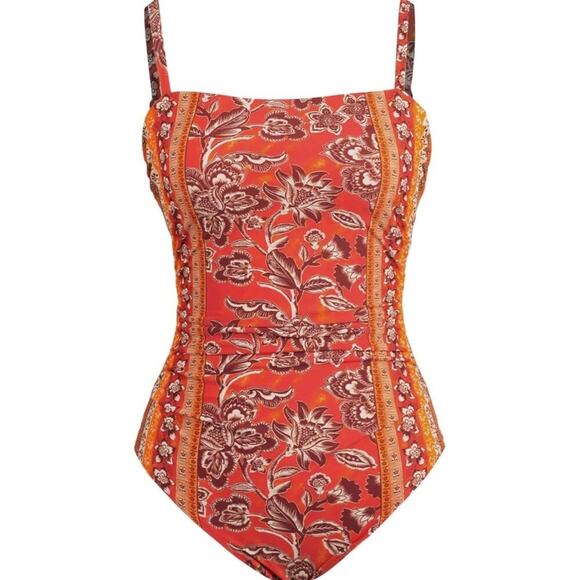 Cupshe Women’s One-Piece Swimsuit L Red Paisley Floral Square Neck Cutout Retro - Picture 3 of 8